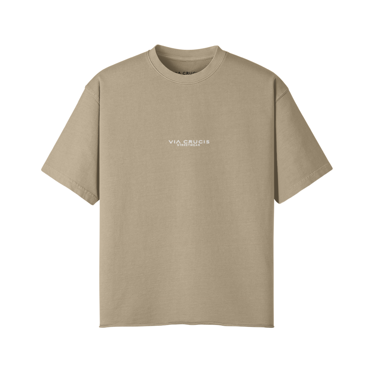 VC-T03 Oversized Unisex T-Shirt aus 100 % Baumwolle in Vintage-Optik mit offenem Saum in der Farbe Khaki.